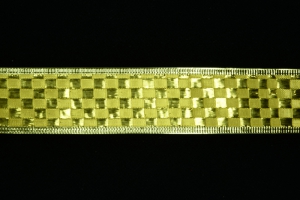 1.5 Inch Gold Wired Christmas Ribbon w/ Gold Edges - Metallic Gold Checkered Pattern, 1.5 Inch x 25 Yards (Lot of 1 Spool) SALE ITEM